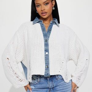 White Knit denim jacket